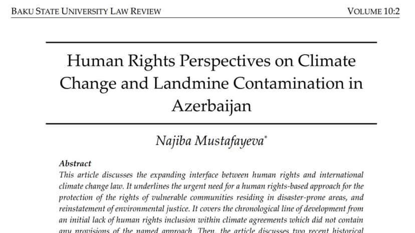 Najiba Mustafayeva's Article on Climate Change and Human Rights Published